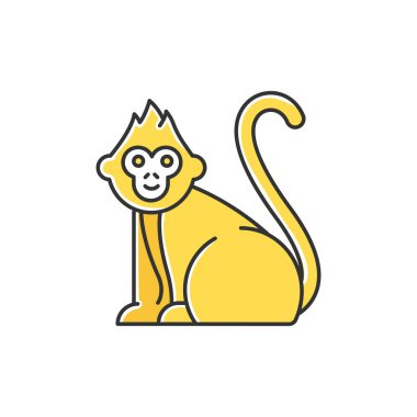 Baby monkey color icon. Tropical country animal, mammal. Exploring Indonesian islands wildlife. Cute primate sitting. Visiting exotic Balinese forest fauna. Isolated vector illustration