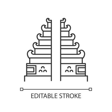 Pura Lempuyang temple linear icon. Indonesian religious places. Hinduist candi bentar split gate entrance. Thin line illustration. Contour symbol. Vector isolated outline drawing. Editable stroke