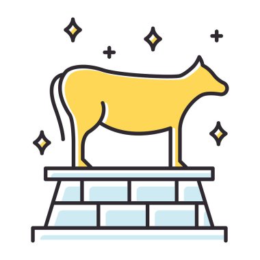 Golden Calf Bible story color icon. Animal idol, bull representation. Religious legend. Christian religion, holy book scene plot. Exodus Biblical narrative. Isolated vector illustration vector Golden Calf Bible story color icon. Animal idol, bull representation. Religious legend. Christian religion, holy book scene plot. Exodus Biblical narrative. Isolated vector illustration vector
