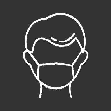 Tek kullanımlık tıbbi maske ikonu. Soğuk algınlığı. Grip önleme. Grip önlemi. Bulaşıcı bir hastalık. Solunum problemi. Sağlık çalışanı. Sağlık hizmetleri. İzole edilmiş vektör karatahta çizimi