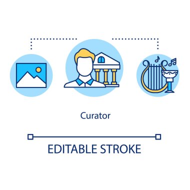 Curator concept icon. Gallery overseer. Archives manager. Historical institution keeper. Museum manager idea thin line illustration. Vector isolated outline drawing. Editable stroke