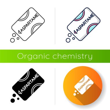 Aspartame icon. Low calorie additive. Artificial sweetener. Sugar substitude. Organic chemistry product. Sugar alternative. Flat design, linear, black and color styles. Isolated vector illustrations clipart