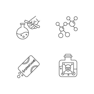 Bilim gelişimi doğrusal simgeleri ayarlandı. Biyoteknoloji ürünleri. Laboratuvarda çalış. Kimyasallar üretiyorlar. Organik kimya. İnce çizgi çizgili semboller. İzole vektör çizimi çizimleri. Düzenlenebilir vuruş