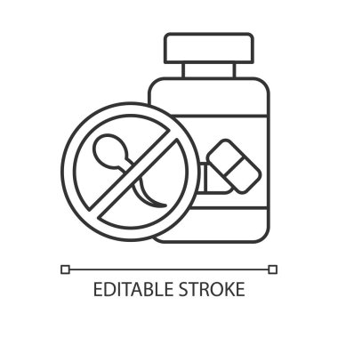 Doğum kontrol doğrusal simgesi. Ağız önleyici. Kadın sağlık hizmetleri. Kasıtsız hamilelik önleme. İlaç tedavisi. İnce çizgili çizim. Contour sembolü. Vektör izole çizim. Düzenlenebilir vuruş