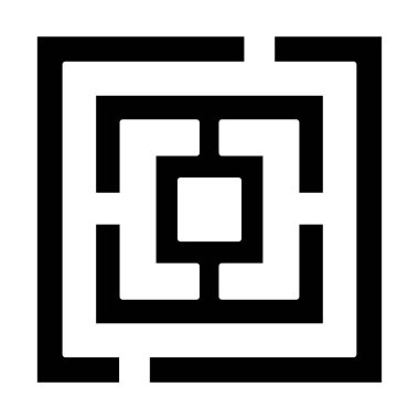 Labirent yapboz simgesi. Labirent. Yol, yol bulma. Zihinsel egzersiz, meydan okuma. Yaratıcılık, zeka testi. Zeka küpü. Siluet sembolü. Boşluk yok. Vektör izole illüstrasyonu