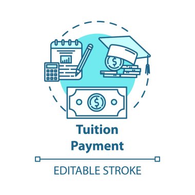 Okul taksiti konsepti ikonu. Eğitim masrafları. Finansal ödenek. Bilgi yatırımı. Kolej tasarruf fonu fikrini saymazsak ince çizgi çizimi. Vektör izole çizim. Düzenlenebilir vuruş