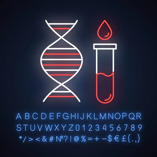 Prueba Genética Icono Luz Neón Examen Adn Sangre Vial Procedimiento — Archivo Imágenes Vectoriales