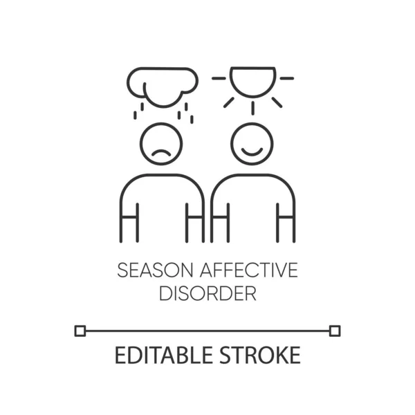 Seasonal affective disorder linear icon. Emotional change. Manic, depressive episodes. Anxiety. Mental health. Thin line illustration. Contour symbol. Vector isolated outline drawing. Editable stroke