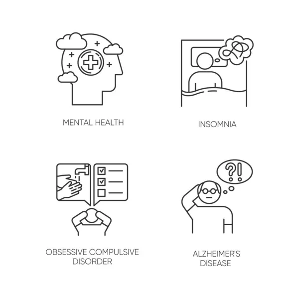 Ensemble Icônes Linéaires Pour Troubles Mentaux Insomnie Privation Sommeil Syndrome — Image vectorielle