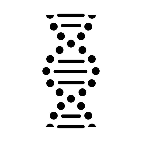 Знак спирали ДНК. Связанные точки, линии. Дезоксирибонуклеиновая спираль нуклеиновой кислоты. Хромосома. Молекулярная биология. Генетический код. Символ силуэта. Негативное пространство. Векторная изолированная иллюстрация
