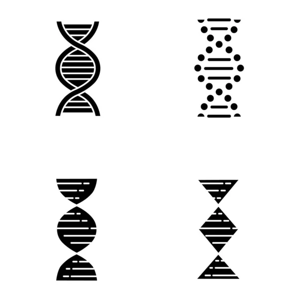 Fio Espiral Dna Conjunto Ícones Glifo Hélice Ácido Nucleico Desoxirribonucleico — Vetor de Stock