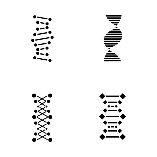 Ikony Řetězců Dna Nastaveny Deoxyribonukleová Spirála Nukleové Kyseliny Spirálovitá Vlákna — Stockový vektor