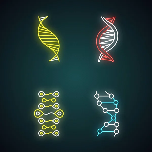 Filamentos Adn Iconos Luz Neón Configurados Desoxirribonucleico Hélice Ácido Nucleico — Archivo Imágenes Vectoriales