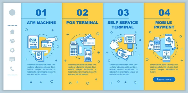 Modelo Vetor Páginas Web Móveis Onboarding Pagamento Caixa Multibanco Terminal — Vetor de Stock