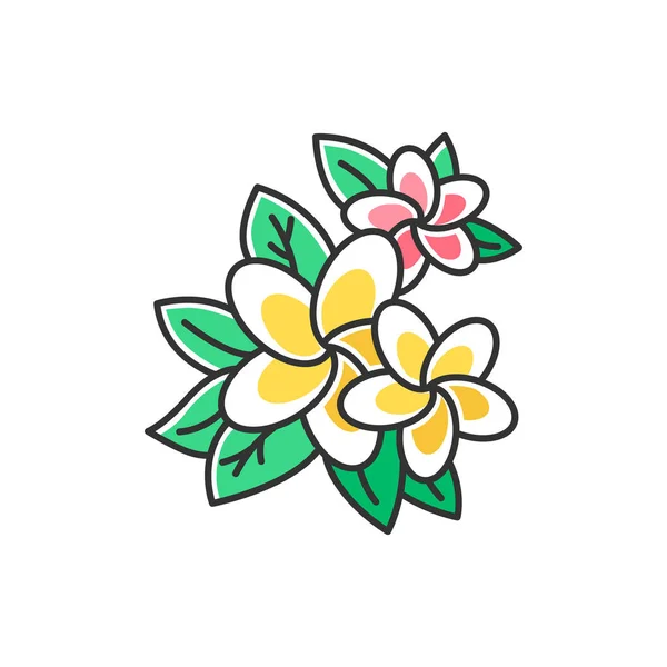 Plumeria Rosa Och Gul Färg Ikon Exotiska Regionen Blommor Flora — Stock vektor