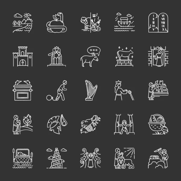 Narrativas Bíblicas Conjunto Iconos Tiza Noah Ark Torre Babel Moisés — Vector de stock