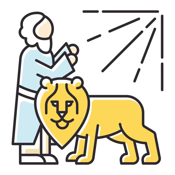 Daniel Lion Den Bibel Story Color Icon Legendärer Held Beim — Stockvektor