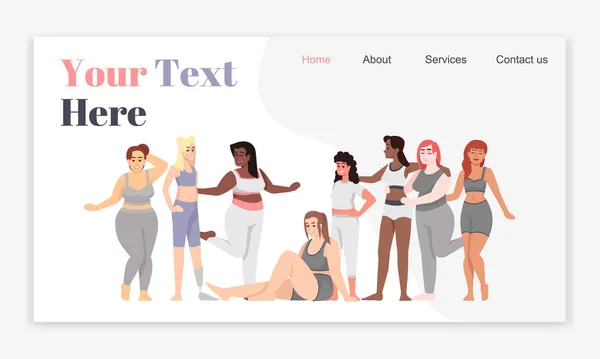 Body Positive Landing Page Vector Templates Inglês Mulheres Vestidas Com — Vetor de Stock