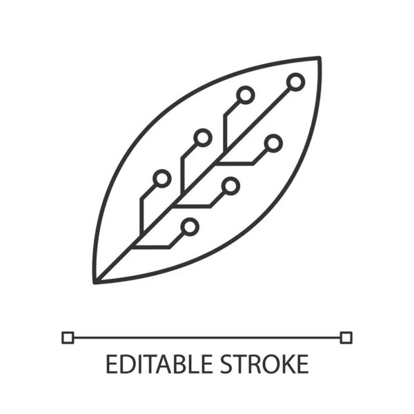 Blad Met Microchip Lineair Pictogram Slimme Landbouw Groene Informatietechnologie Organische — Stockvector