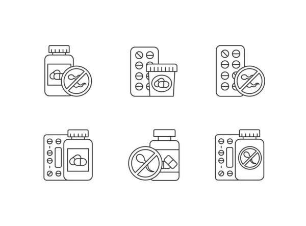 Conjunto Iconos Lineales Anticonceptivos Prevención Deseada Del Embarazo Síndrome Predmenstrual — Vector de stock