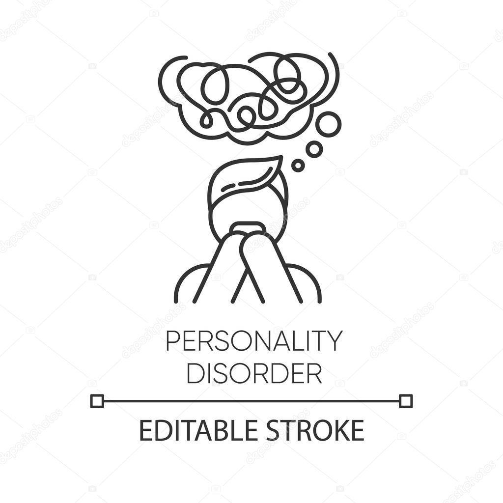 Personality disorder linear icon. Maladaptive behaviour. Deviation. Mental health issue. Anxiety and distress. Thin line illustration. Contour symbol. Vector isolated outline drawing. Editable stroke