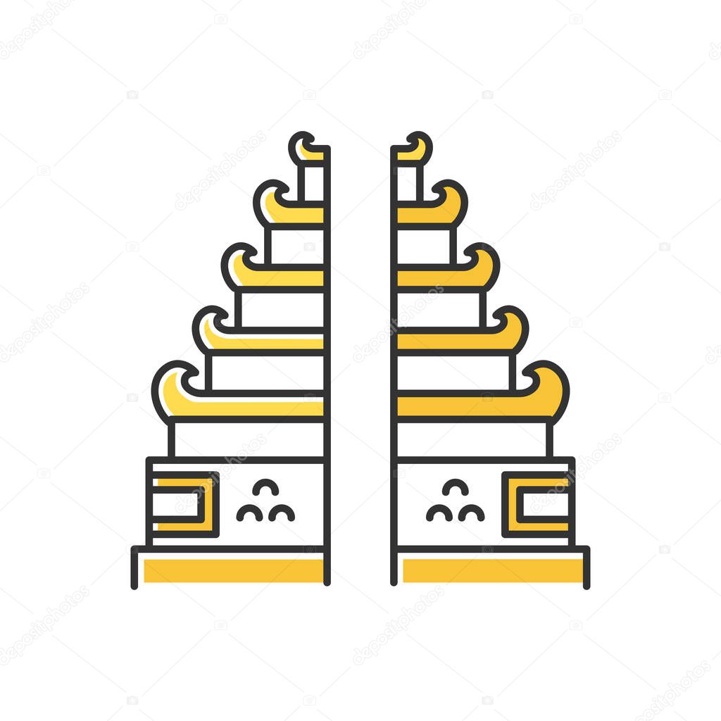 Pura Lempuyang temple in Bali color icon. Indonesian touristic destinations and religious places. Hinduist candi bentar split gate entrance. Balinese sightseeing. Isolated vector illustration