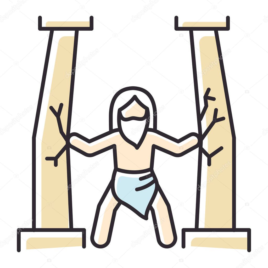 Samson Bible story color icon. Last of judge. Strong powerful superhuman. Religious legend. Christian religion, holy book scene plot. Biblical narrative. Isolated vector illustration