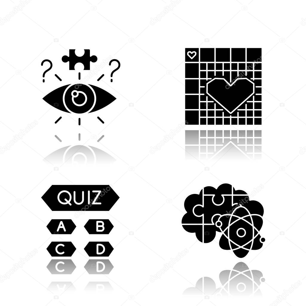 Puzzles And Riddles Drop Shadow Black Glyph Icons Set Trivia Quiz Nonogram Logic Games Problem Solving Process Mental Exercise Challenge Visual Brain Teasers Isolated Vector Illustrations Premium Vector In Adobe Illustrator