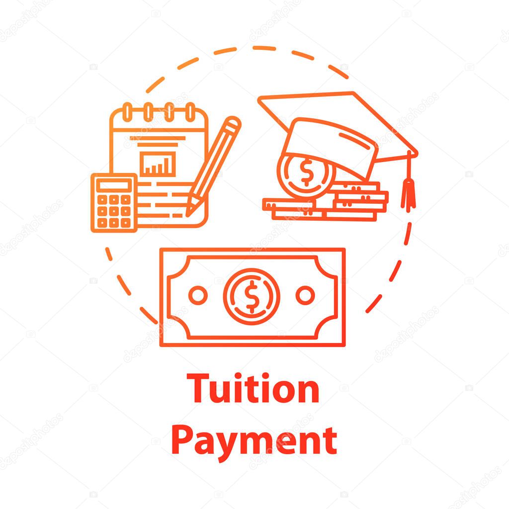 Tuition payment concept icon. Education cost. Financial grant. Knowledge investment. Counting college savings fund idea thin line illustration. Vector isolated outline drawing