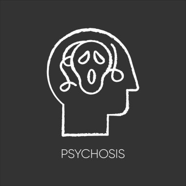 Psychosis chalk icon. Paranoid and scared person. Confused mind.