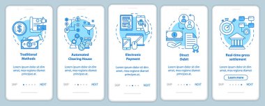 Payment systems onboarding mobile app page screen with linear co