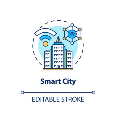 Akıllı şehir konsepti ikonu. 5G Teknoloji fikri ince çizgi illüstrasyonu