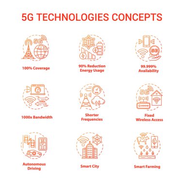 5G teknoloji konsept simgeleri ayarlandı. Küresel kapsama. Yüksek hızlı c