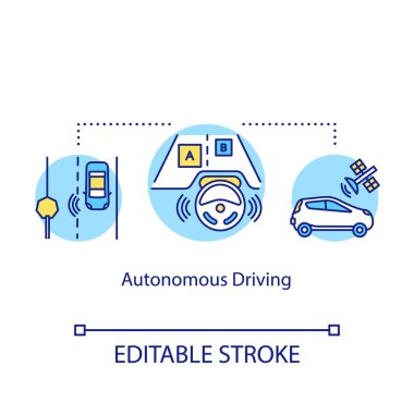 Autonomus sürüş konsepti simgesi. Akıllı araba fikri ince çizgi çizimi