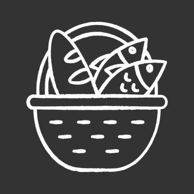 Sepet tebeşirinde ekmek ve balık. Kalabalığı besliyor. Kutsal...