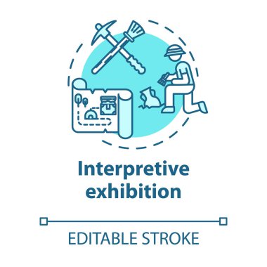 Yorumlayıcı sergi konsepti ikonu. Arkeoloji ve antropolog