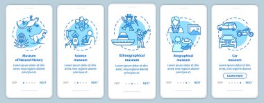 Mobil uygulama sayfası t ekran vektöründeki sergi ve müze