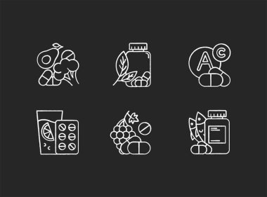 Vitamin intake chalk icons set. Vegetables and fruits for health clipart