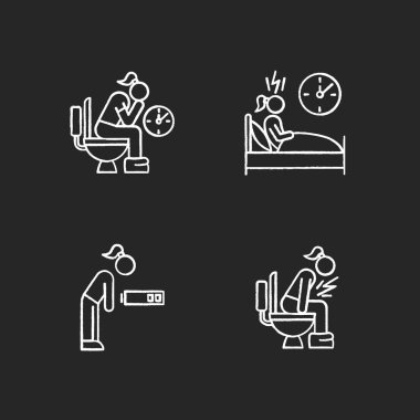 Predmenstrual syndrome chalk icons set. Menstruation symptoms. C