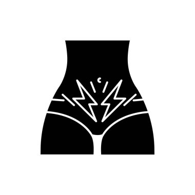 Cramp glyph icon. Menstrual abdominal pain. Predmenstrual syndro