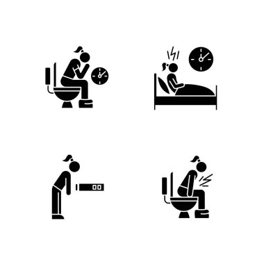 Predmenstrual syndrome glyph icons set. Menstruation symptoms. C