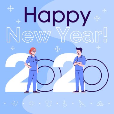 Profession social media post mockup. Happy new year 2020 phrase.