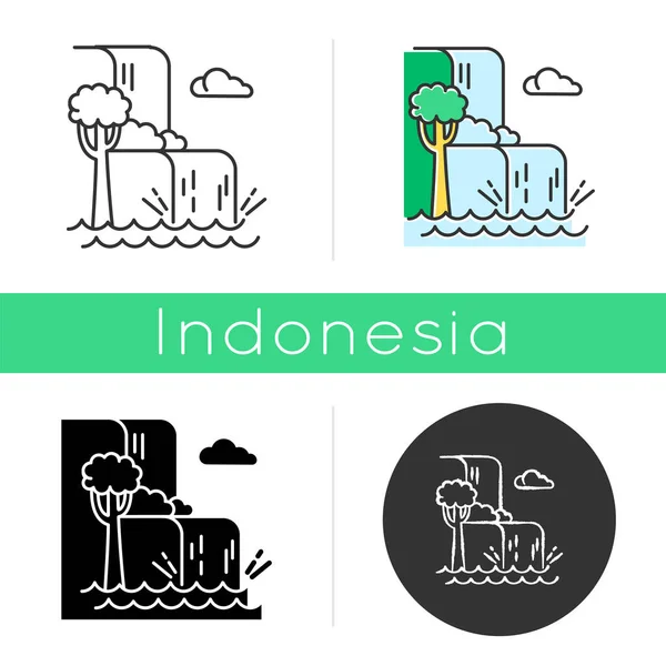 Waterfall landscape icon. Vacation to Indonesia. Hidden treasure