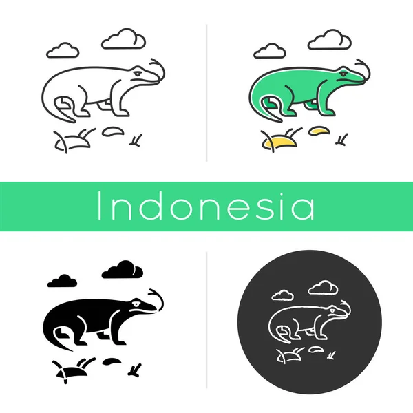 Icône dragon Komodo. Animaux de la campagne tropicale. Îles indonésiennes — Image vectorielle