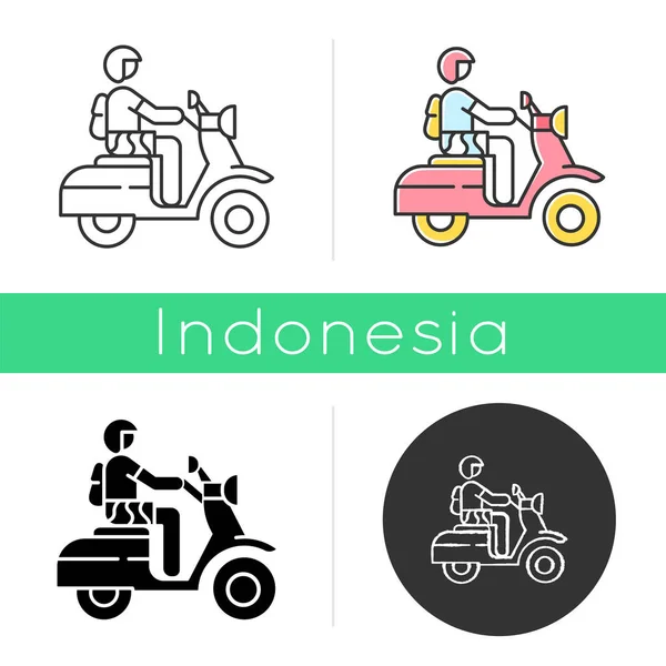 Icône moto. Chauffeur de scooter à Bali. Traversée de l'Indonésie par mo — Image vectorielle