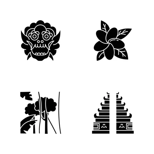 Indonesia conjunto de iconos glifo. Plantas tropicales de campo. Vacaciones en — Archivo Imágenes Vectoriales