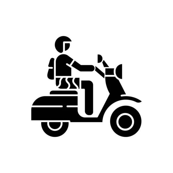 Icono de glifo de moto. Conductor de scooter en Bali. Cruzando Indonesia — Vector de stock