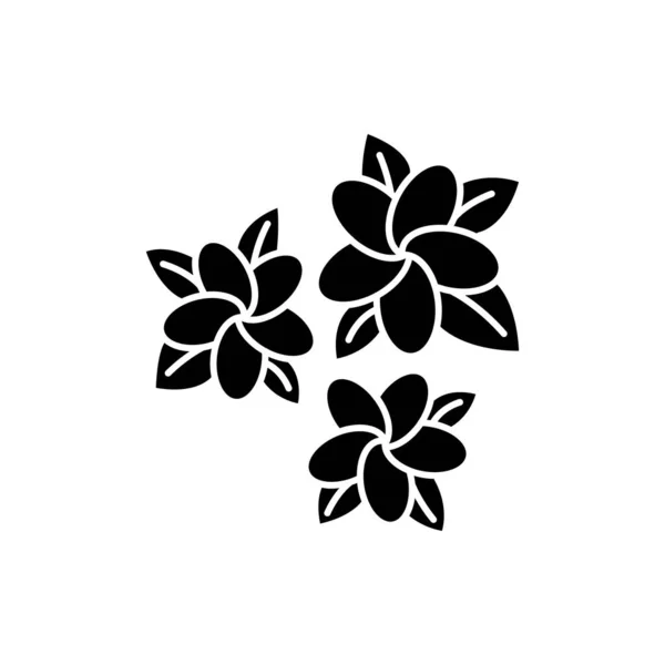 Plumeria glifikus ikon. Három egzotikus virágot. Indon flórája — Stock Vector