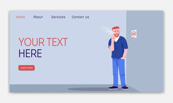 ニコチン中毒ランディングページベクトルテンプレート.禁止を無視して — ストックベクタ