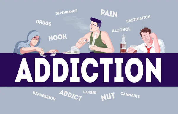 Addiction vektor infografikus sablon. Narcomania, alkoholizmus da — Stock Vector